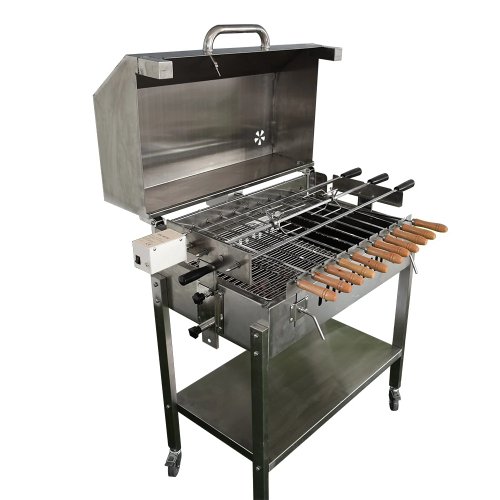 Grande barbecue a carbone con girarrosto e braciere, carrello pieghevole per camping e outdoor