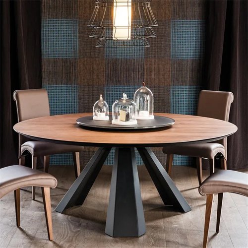 Mesa redonda de madera sólida moderna y retro con plato giratorio, para restaurante, hotel y hogar