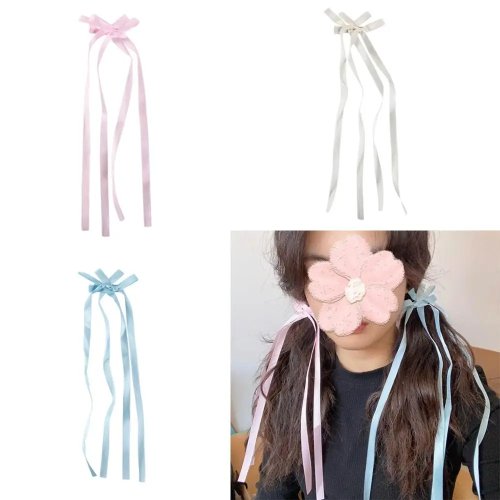 Women's Lolita Y2K Bow Hair Clip with Long Ribbon – Balletcore Hair Accessory