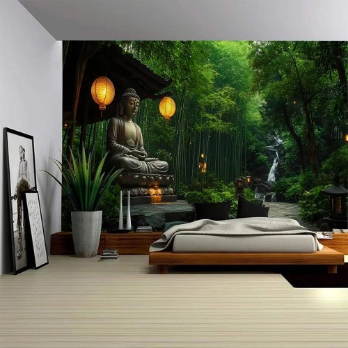 Arazzo Buddha - Foresta da Sogno, Tappezzeria da Parete per Soggiorno, Camera da Letto, Dormitorio, Decorazione di Sfondo Estetica