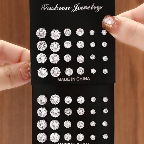 12 Pasang Anting-Anting Zirkonia Mewah, Simpel, Berkilau, dan Menawan, Cocok untuk Hadiah, Pesta, dan Pasangan