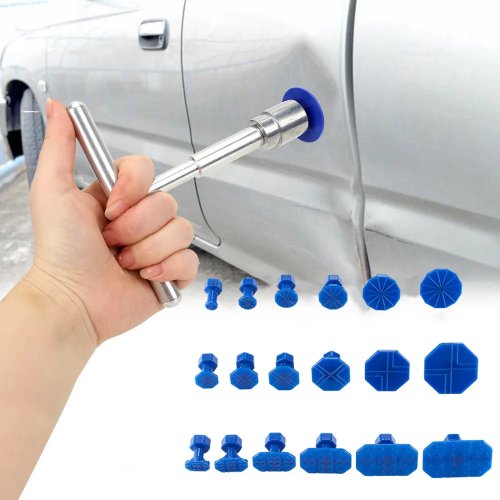 Kit de reparación de abolladuras para coche, con 18 pestañas de pegamento de plástico, extractor de abolladuras con mango en T (Universal)