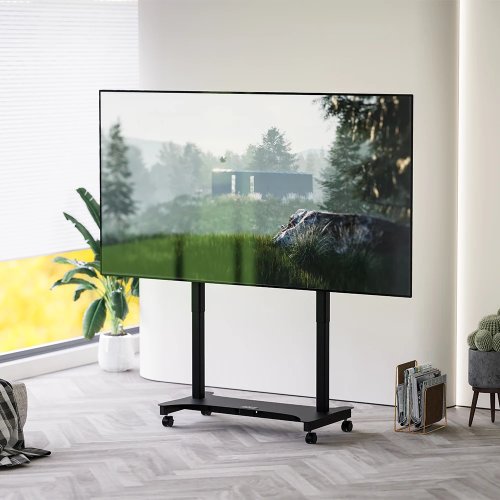 Support TV mobile universel avec réglage en hauteur pour écrans plats de 65 à 100 pouces, sur roulettes