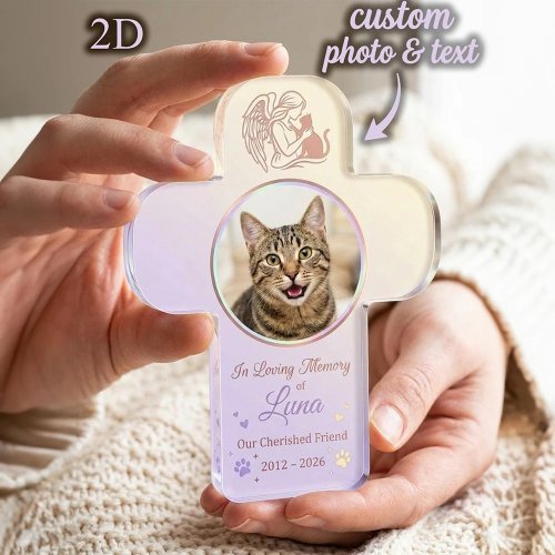 Placa comemorativa de acrílico personalizada em forma de cruz para animais de estimação | Acabamento iridescente suave | Lembrança reconfortante para animais queridos