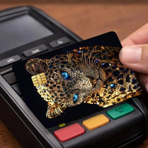 高級ヒョウ柄カード用ステッカー、防水カード保護シール、クレジットカード/交通系ICカード用、4枚入り