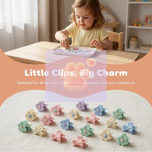 50 Stück Kleine Haarspangen, Bunte Blumen-Stern Dekor Haarclips für Kinder Mädchen