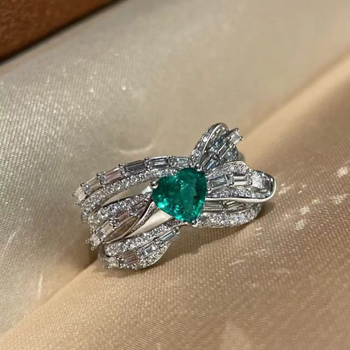 Anillo retro de Paraiba para mujer - Joyería para boda y fiesta con esmeralda en forma de corazón