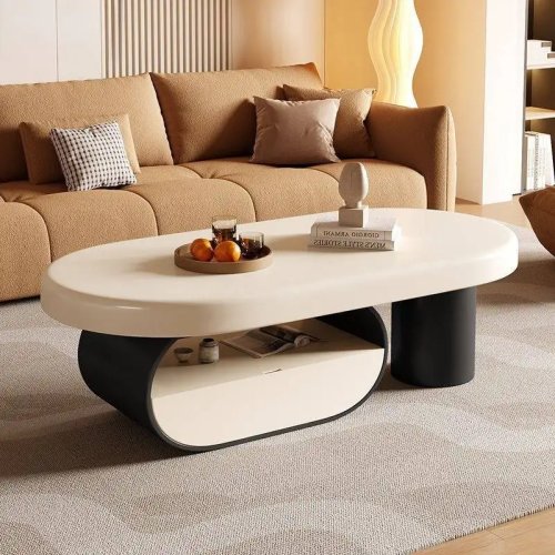 Elegante tavolino da caffè beige per soggiorno, salvaspazio, tavolino bianco