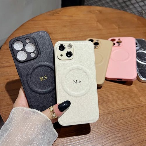 Ốp lưng iPhone cao cấp với MagSafe, tên viết tắt tùy chỉnh, sạc không dây, quà tặng cho iPhone 11-17 Pro Max
