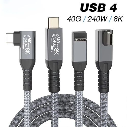 Cable Thunderbolt 4 USB4 Ángulo 90 Grados Tipo C, PD 240W 40Gbps 8K@60Hz Cable de Datos para Laptop