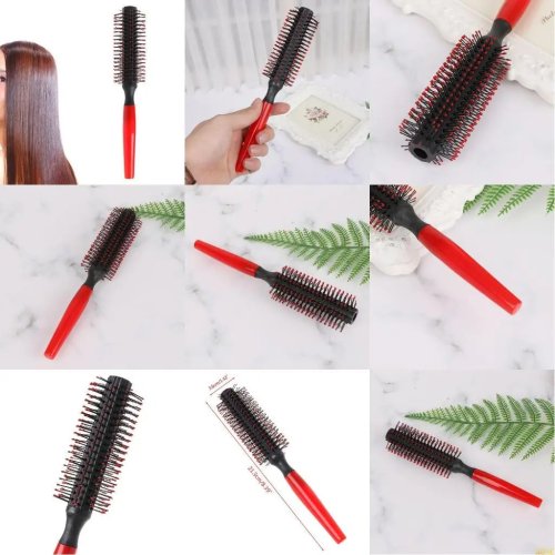 Plastic Round Curly Hair Comb with Cylinder Pear Flower Design for Women & Girls