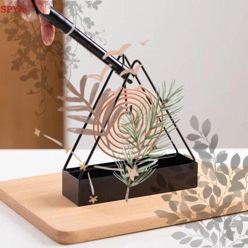 Soporte para espirales antimosquitos de hierro negro con marco triangular y bandeja para cenizas, para interior y exterior
