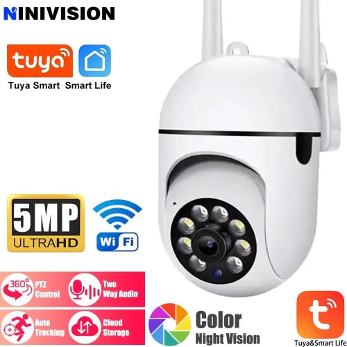 กล้อง IP WiFi อัจฉริยะ 5MP Mini, กล้องวงจรปิด PTZ ภายในบ้าน พร้อมฟังก์ชั่นติดตามอัตโนมัติ และเสียงสองทาง