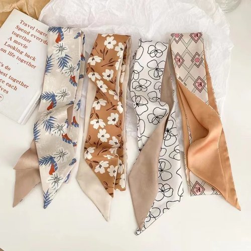 Beige Long Skinny Scarf, Multiuse Hair Band and Neck Scarf, Trendy Spring Ribbon Scarf for Women