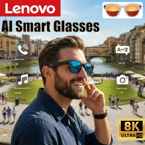 Occhiali intelligenti Lenovo 8K AI con fotocamera, registrazione video, traduzione, musica, chiamate Bluetooth, occhiali da sole intelligenti