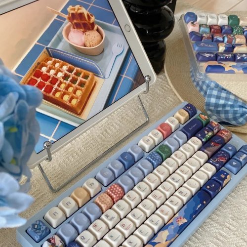 แป้นคีย์แคป Fairy Tale สีน้ำเงิน สำหรับคีย์บอร์ดเกมมิ่ง โปรไฟล์ Cherry/EOA ดีไซน์ส่วนตัว