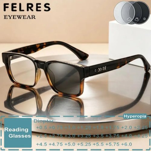 Óculos de leitura quadrados fotocromáticos para homens e mulheres, lentes que mudam de cor, para presbiopia, monofocais