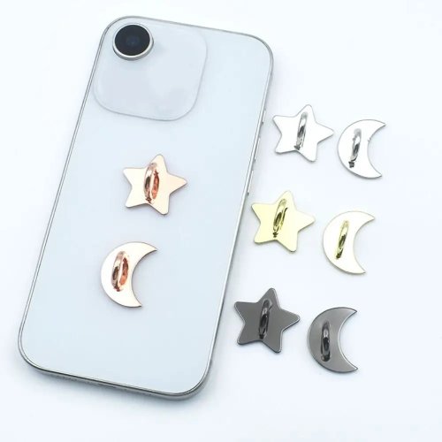 Starry Sky Moon & Stars Phone Charm, Self-Adhesive Finger Ring for Phone Case, Metal 2.5cm, Silver/Gold, Women Girls