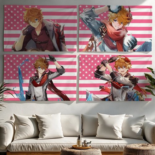 Tenture drapeau Tartaglia Genshin Impact - Décoration murale pour chambres, salons, chambres d'étudiants, fêtes en extérieur, cadeau