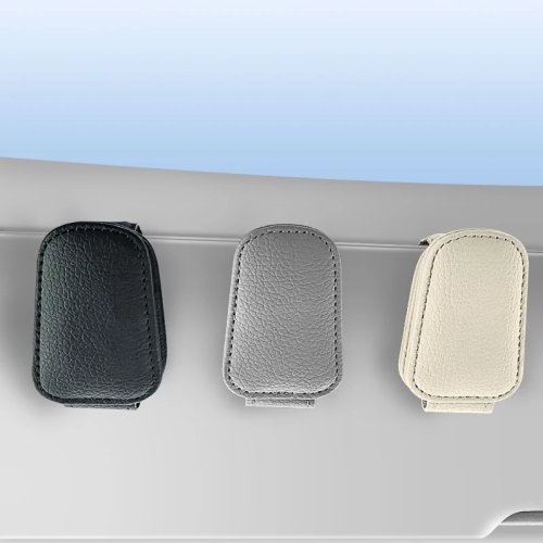 JFBONIN Leather Magnetic Sunglasses Holder for Car Sunshade with Ticket Clip