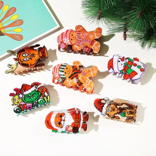 Klip Rambut Natal - Desain Santa, Manusia Salju, Manusia Roti Jahe, Hiu