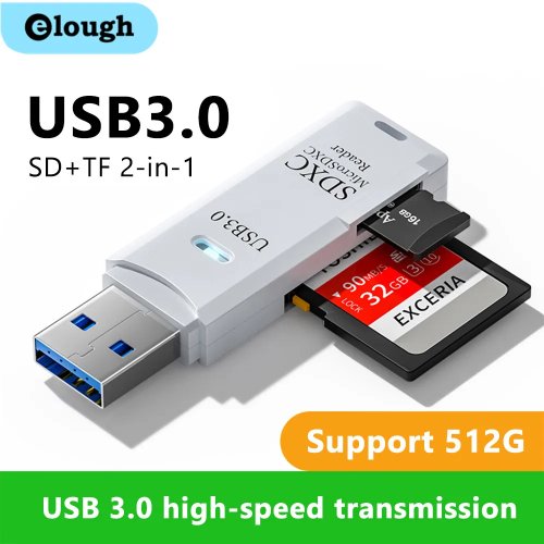 Lecteur de cartes USB 3.0 2 en 1, Adaptateur de carte Micro SD et TF, Lecteur de carte mémoire haute vitesse pour PC ordinateur portable