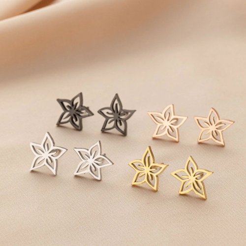Anting-anting Stud Stainless Steel 4 Warna ala Korea untuk Wanita, Desain Bunga Persik dan Plum Minimalis