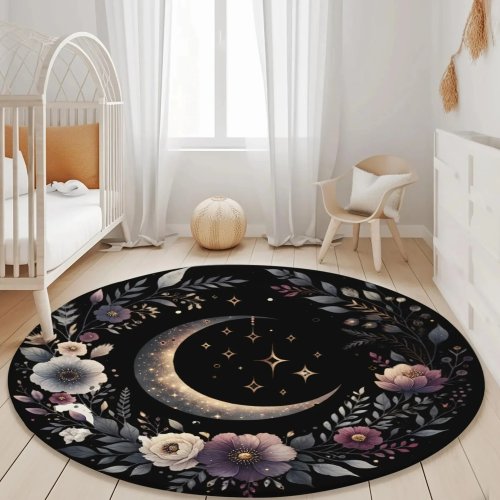 Tappeto rotondo luna e stelle - Tappeto da pavimento cielo notturno galassia per soggiorno, camera da letto, camera dei bambini, decorazione cosmica per la casa