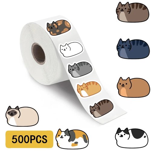 500PCS Kawaii Cartoon Cat Roll Stickers - Waterproof Decals for Laptop, Luggage, Skateboard, Phone, Cute Gift
