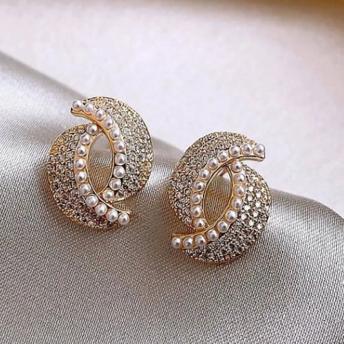 Orecchini a bottone in argento 925 con cristallo e perla per donna – Gioielli di lusso moda coreana