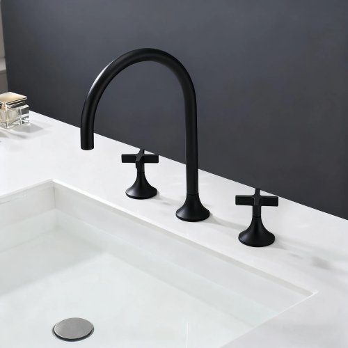 Mitigeur de lavabo 3 trous avec poignées croisées, or rose