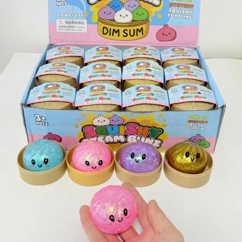 Glitter Dumpling Squishy with Box Dumplings - Sensory Steamer Fidget Toy, Soft TPR Dough Ball, Stress Relief Gift