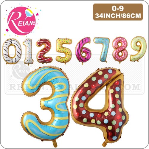 34 inch getal folieballonnen met donut, fruit en ijs ontwerp - Verjaardagsdecoratie voor kinderen