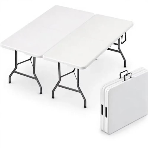 2 stuks rechthoekige opvouwbare tafel 6 voet met ingebouwd handvat, stalen poten, zwaar, draagbaar voor feest, diner, bruiloft