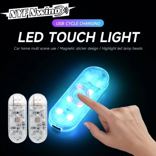 Mini LED lampka do czytania do auta, dotykowa, ładowana USB, przenośna lampa sufitowa, bezprzewodowe oświetlenie ambientowe do wnętrza auta