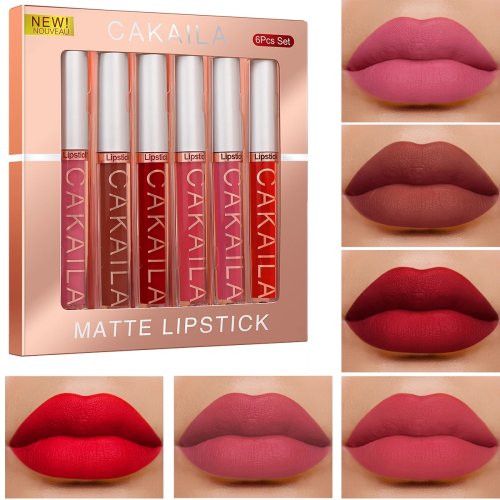 CAKAILA 6-kleuren Liquid Matte Lipstick Set - Fluweel Matt, Langhoudend, Waterdicht, Vlekt Niet