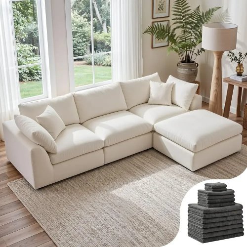 Sofá seccional nube de 108", tipo L, con otomán, asiento profundo de 25.6", funda extra lavable, extragrande para sala