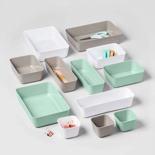 Paquete de 2 Bandejas Grandes de Almacenamiento Blancas - Organizador de LDPE para Cosméticos y Manualidades