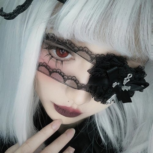 Maschera per occhi in pizzo gotico scuro, multiuso: fascia per testa e catena per gamba, accessorio cosplay per Halloween