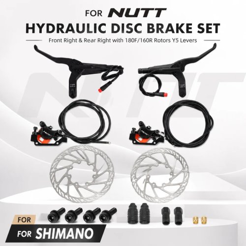 Zestaw Hydraulicznych Hamulców Tarczowych NUTT Przód i Tył z Tarczami 180mm/160mm Dźwignie Y5