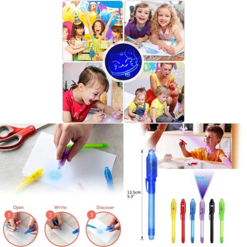 Colorful Invisible Pen with UV Light - Magic Pen for Christmas Gift Bags