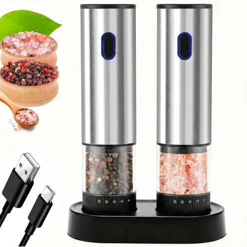 Máy Xay Muối và Tiêu Điện - Tự Động Sạc Lại, Điều Chỉnh Độ Mịn (1/2 Cái)