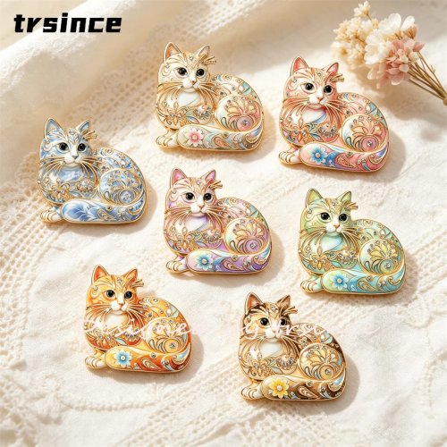Spilla gatto retro boho filigrana, smalto colorato, spilla da rever elegante, animale per decorare abito o sciarpa, gioiello regalo per donne