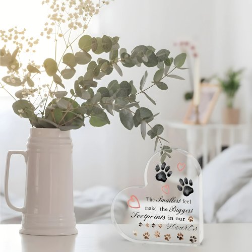 Regalo commemorativo per animali a forma di cuore per la perdita di un cane, ricordo in acrilico con impronte di zampe, decorazione di condoglianze