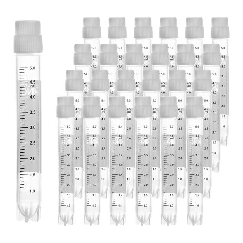 25 Pack 5ml PP Cryovial Tubes with External Thread, Autoclavable Freezing Storage Sample Tubes for Laboratory