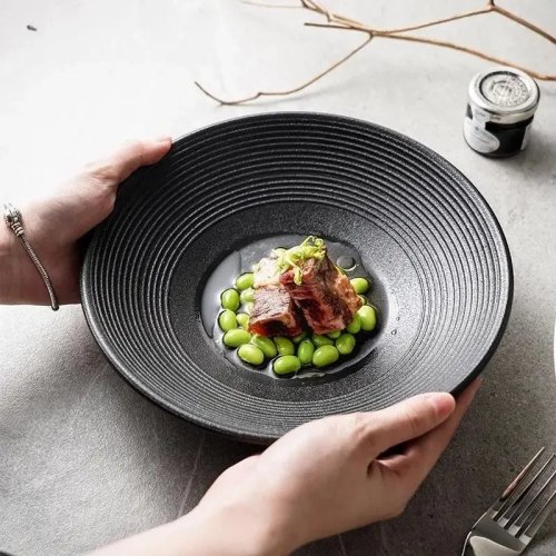 Mangkok Sushi Gaya Jepang Bentuk Topi Bambu, Piring Dalam Keramik untuk Salad, Glasir Bawah Suhu Tinggi, Peralatan Makan Premium