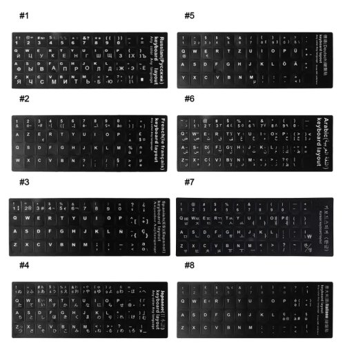 Autocollant de clavier DN59 résistant à l'eau, pour russe, français, espagnol, japonais, allemand, arabe, coréen, italien – Noir/Blanc
