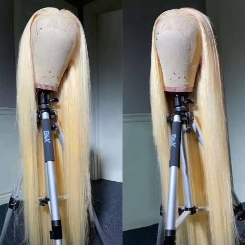 Pruik 200 density 13x6 HD transparant kant 46 inch 613 blond steil echt haar voor dames
