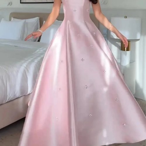 Satin-Abendkleid ohne Träger, Sweetheart-Ausschnitt, Perlenbesetztes A-Linien-Kleid lang, Schnürrücken, für Ball, Hochzeit, Party