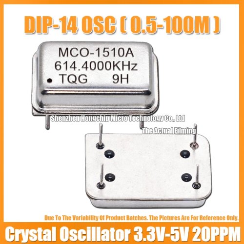 2 ชิ้น ออสซิลเลเตอร์คริสตัลแบบแอคทีฟ DIP-14 614.4 kHz, 3.3V-5V, 15pF, 20ppm